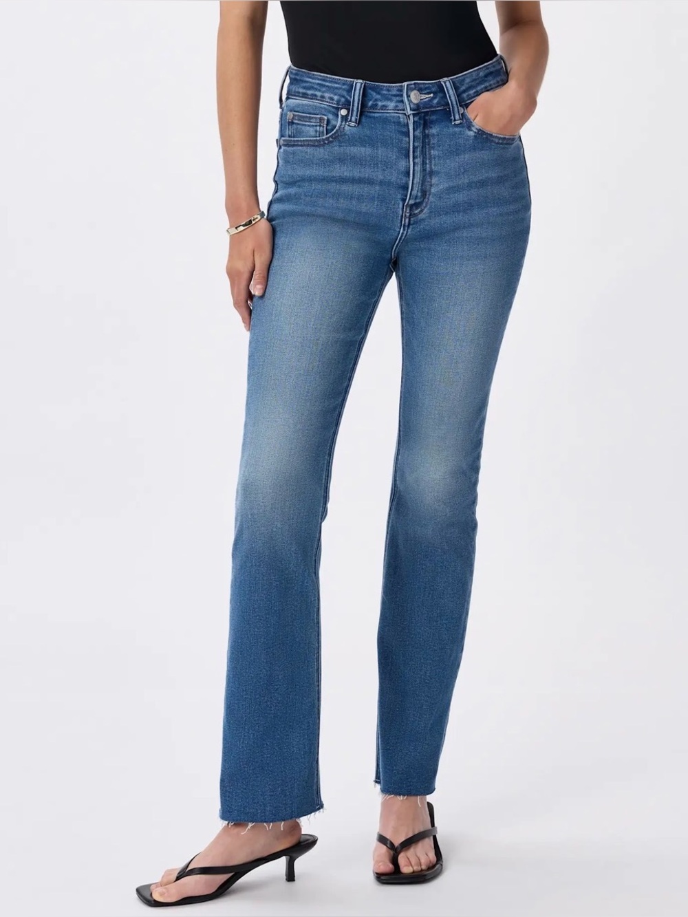 Quince Bella Stretch Kick Flare Jeans Size 31 in Twilight Blue Fray